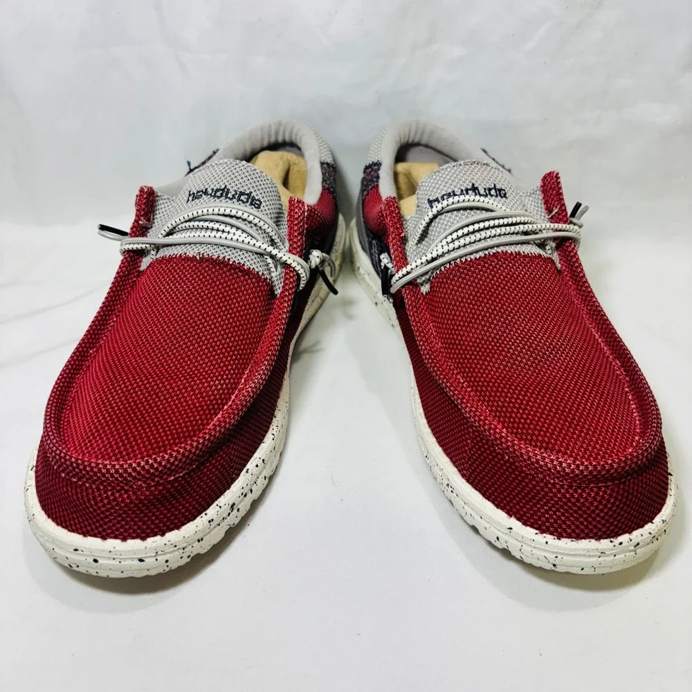 Men's Hey Dude Wally Mesh Slip-On Shoes Red/Grey Speckled Sole New